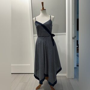 Banana Republic Navy and White Striped Faux Wrap Summer Dress Size 6